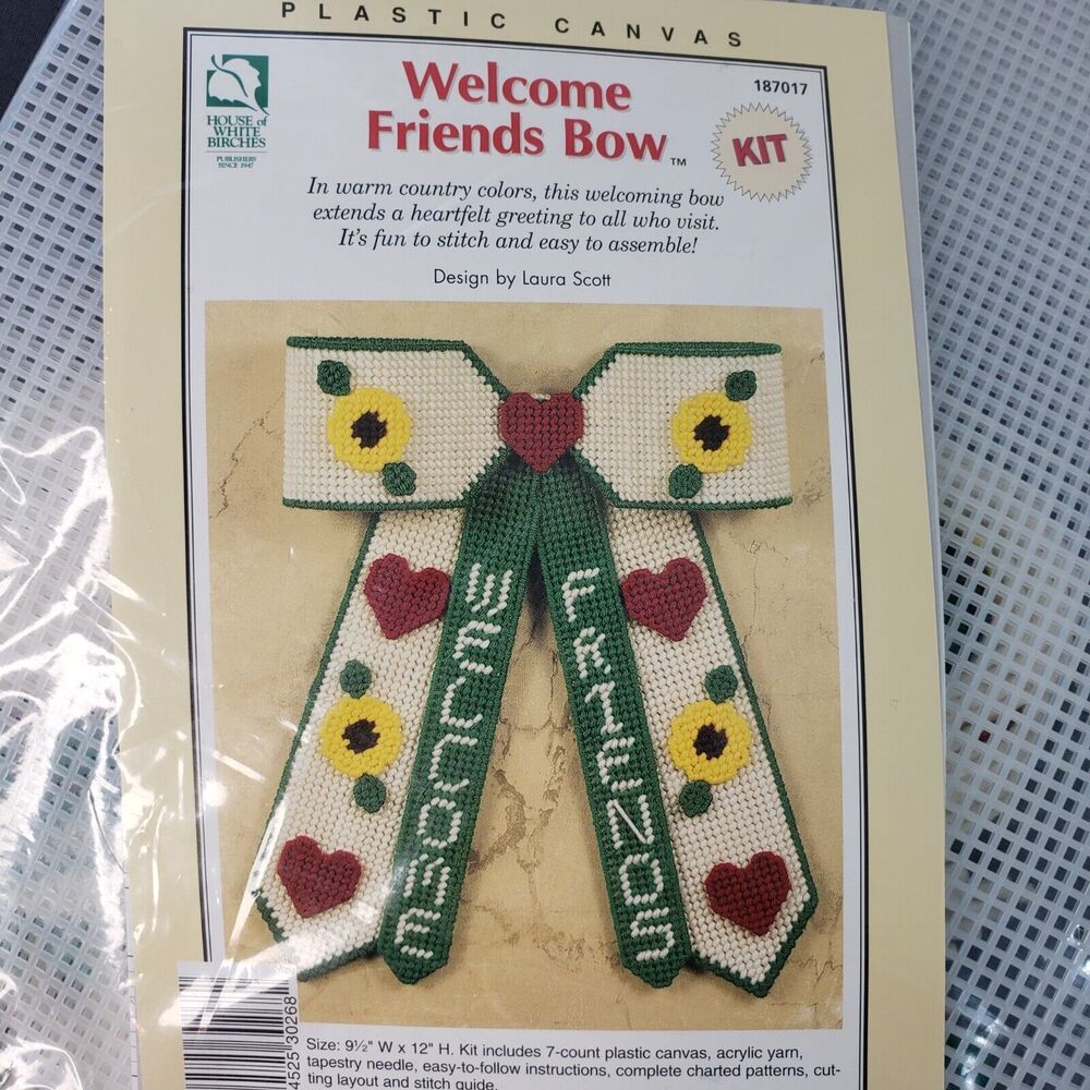 New Vtg 1997 House White Birches Plastic Canvas Craft Kit Door Hanger Welcome